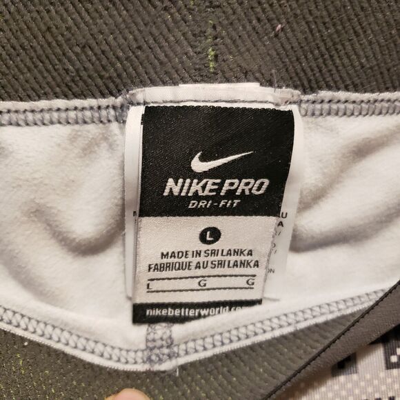 Nike Pro Dri Fit Leggings Womens Size L Gray Pattern Chartreuse Logo - Picture 10 of 11